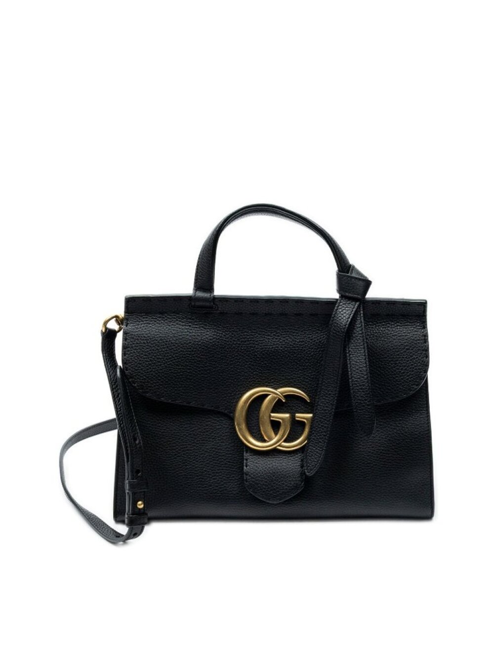 Gucci Small GG Marmont Top Handle Black Grain Calfskin Leather